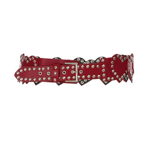 Heart Shape Rivet Embellished PU Leather Belt Decorative Waist Chain Belt Fashionable Punk Type Waistband