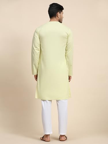 Image of Men's Pure Cotton Solid Kurta Pajama Set Round Neck Casual Yoga Dress