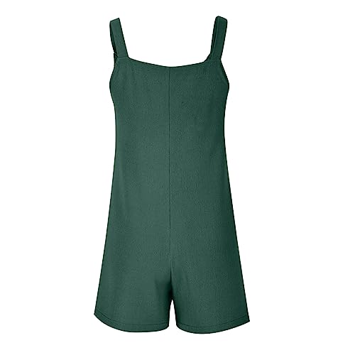 Zzwxwa Cotton Linen Jumpsuits For Women Tie Knot Strap Romper Sleeveless Short Pants Wide Leg Jumpsuit Overalls With Pockets Army Green #TOP3