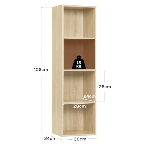 WOLTU Bookcase, 4 Cube Shelving Unit Storage Oak Book Shelf, Wooden Storage Cubes Bookcases for Living Room, Bedroom SK003hei4-UK