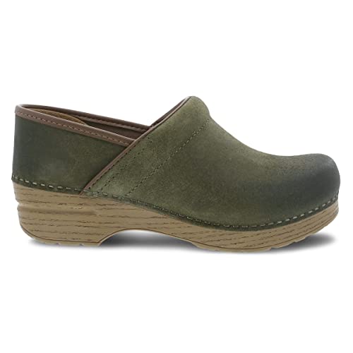Image of Dansko Women's Professional Slip-On Clogs -Rocker Sole and Arch Support for Comfort-Ideal for Nursing, Food Service, Healthcare Green Burnished Nubuck 8.5-9 M US