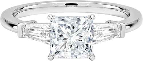 Aura Moissanite Princess Cut Ring with Tapered Baguette Stones