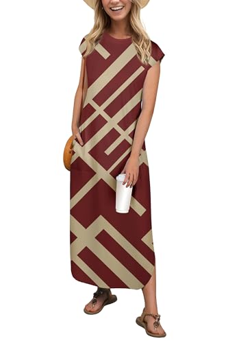 Image of HiMONE Beach Vacation Dresses for Women 2025 Sundress Cap Sleeves Casual Maxi Beach Dress with Pockets XS-2XL