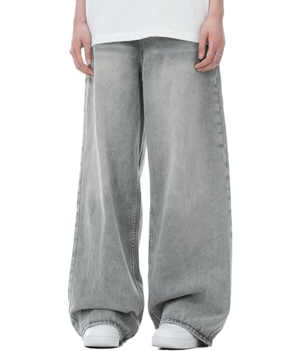 Y2k Baggy Jeans Men Women Wide Leg Grey Skater Jeans Vintage Grunge Oversized Denim Pants Hip Hop Streetwear