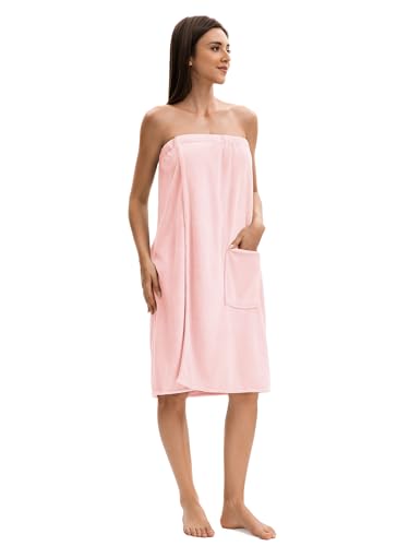 Image of Towel Wrap For Women After Shower,Plush Bath Robe Female,Sauna Spa Wrap Around Towels With Pockets