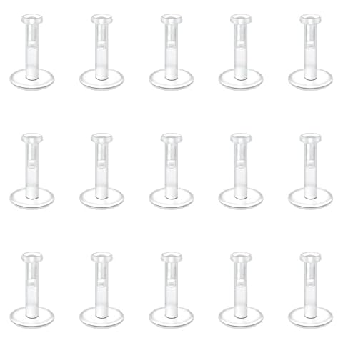VCMART 15pcs Clear Lip Bars Labret Studs Retainers 16G Push in Plastic Flat Helix Tragus Stud 6-12mm Bioflex Flexible Cover