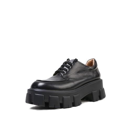 Loafers for Women Women's Hot Lace Up Round Toe Genuine Leather British Platform Sheepskin Loafers Fashionable and Comfortable Footwear2