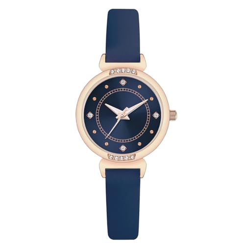 NUOVO Damenuhren Blau Leder Damenuhren Rose Gold Gehäuse Elegante einfache Uhr Kristall Diamantuhr Analoge Quarzuhren für Frauen