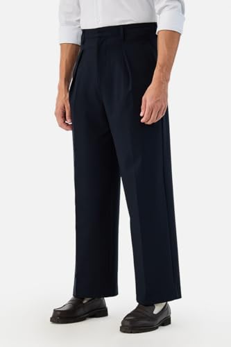 Image of SNITCH Men Casual Trousers | Baggy Fit Wide-Leg Design with Pleated Front & Button Closure | Durable Polyester Blend & Medium-Stretch Fabric for Summer Wear