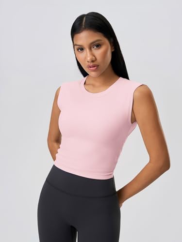 Image of ABOCIW Women Twist Back Workout Top with Built in Bra Cap Sleeve Pilates Yoga Crop Top Athletic Gym Shirt