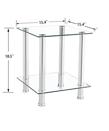 GOLDFAN Tavolino in Vetro Temprato con 2 Ripiani