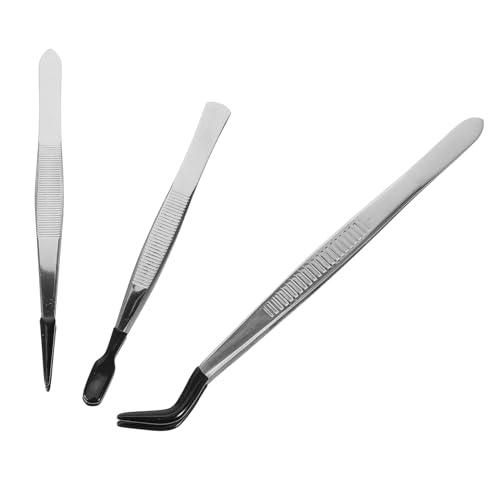 VILLCASE Stainless Steel Tweezers Tool Kit 3pcs Eyebrow Eyelash Stamp Tweezer Multipurpose for Makeup Eyelash Application Jewelry Making