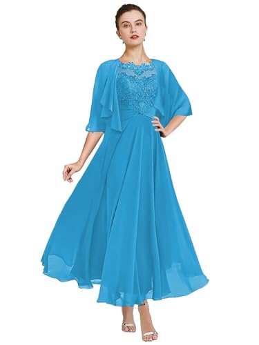 2 Pieces Mother of The Bride Dresses for Wedding Lace Appliques Chiffon Formal Dress with Jacket LW205