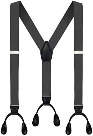 Moulen Men's Y-Back 1.4 Inches Wide Button End Elastic Adjustable Suspenders, Gray