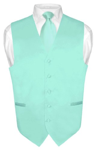 Men's Dress Vest & NeckTie Solid TURQUOISE AQUA BLUE Neck Tie Set for Suit Tux