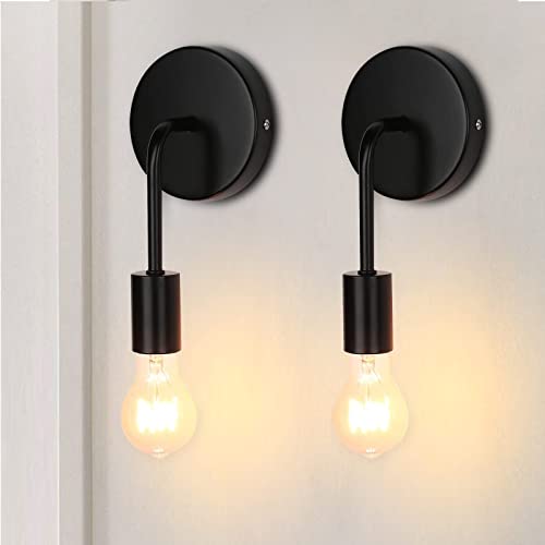 SISVIV 2 Pack Applique Murale Edison Rétro Lampe Murale Vintage Industrielle en Métal Éclairage Industriel Mural Intérieur pour Salon Couloir Chambre Bar Restaurant Café, Douille d'Ampoule E27 (noir)