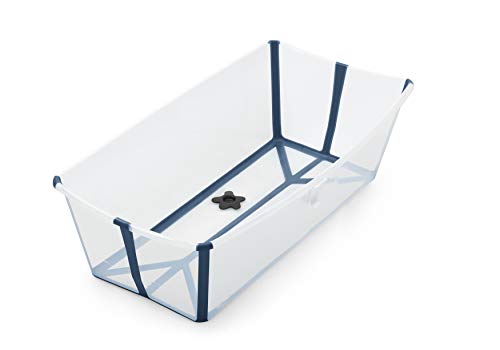 Image of Stokke Flexi Bath Portable X-Large Baby Bathtub with Heat-Sensitive Plug, Transparent Blue