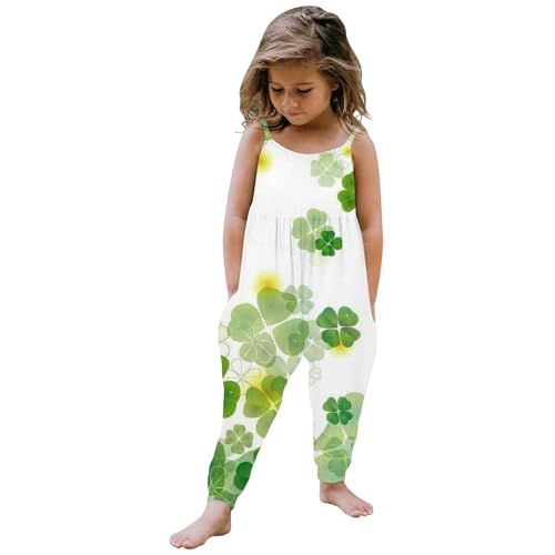 Générique 2026-Combinaison salopette imprimée pour fille idéale Saint- fêtes année tenue quotidienne décontractée scolaire extérieur polyvalente confortable (White, 4-5 Years)