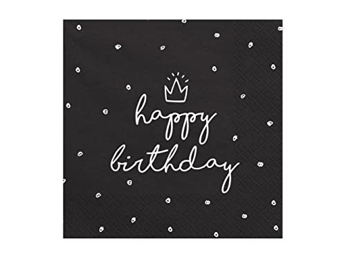 PartyDeco Servietten Happy Birthday schwarz 33x33cm/20St.