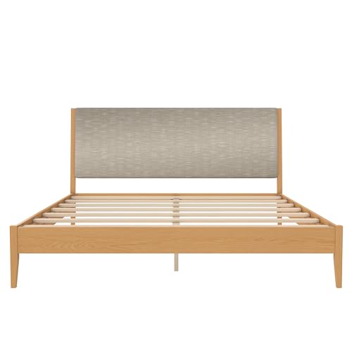 DHP Dacin Wood Bed Frame with Upholstered Headboard, King, Beige Linen