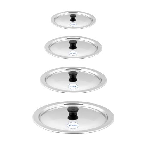 Image of Glossy Steel Lids for Utensils with Knobs | Melt-Free with a Good Gripsteel Lid for Kadai and Other Utensils | Round, Rust Resistant Steel (4 Pcs Set, Medium)