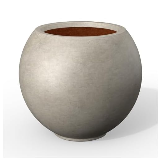 Kante Round Concrete Flower Pot, 19.3 Inch Dia (14" Opening) Sphere Shape Design Planter with Drainage Hole and Rubber Plug for Outdoor Plants, Weathered Concrete Finish with Warm Brown Interior