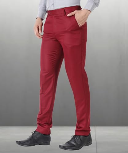 Image of MALENO Men's Slub Effect Solid Trouser | Classic Slim Fit Formal Trousers for Men | Slim Fit Trousers for Men
