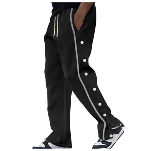 Pantaloni da uomo riabilitazione con bottoni laterali apribili, traspiranti, da allenamento, postoperatori, pantaloni da jogging da uomo, pantaloni per il tempo libero, pantaloni larghi, Nero , L