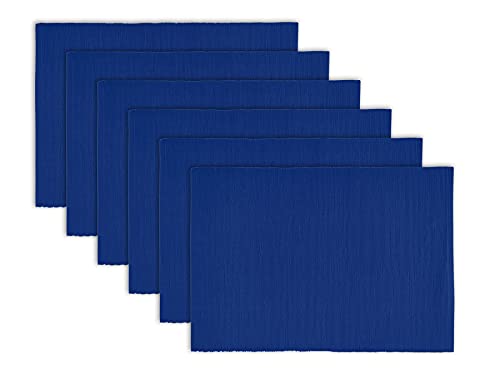 100% Cotton Ribbed Placemats - Set Of 6 - 13 x 19 Inches - Royal Blue - Everyday Basic Fabric Table Mats - Washable Reusable Cloth Place Mat, Reversible Fabric Placemats For Dining Table - By Craftbot