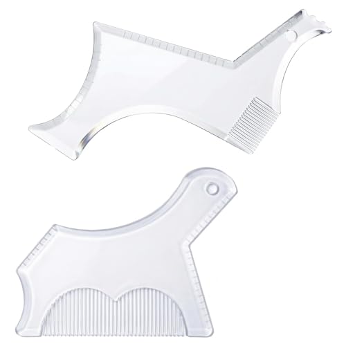 Lot de 2 Gabarits Barbe Homme Transparent, Peigne à Barbe et Guide Rasage Barbe, Outil Contour Barbe pour Trace Ligne Mâchoire, Joues et Moustache