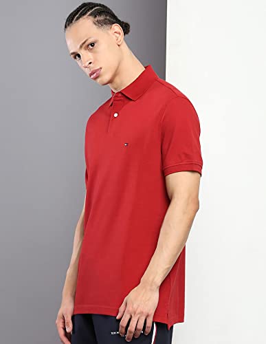 Image of Tommy Hilfiger Solid Regular fit Cotton Polo t-Shirt