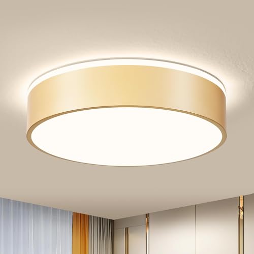 Vikaey Moderne Deckenlampe LED Deckenleuchte Gold Metall 4000K 36W Schlafzimmerleuchte Für Wohnzimmer Küche Bad Korridor Esszimmer Lounge Ø40 cm