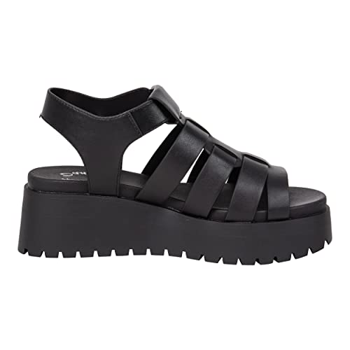 Womens Platform Gladiator Sandals 2.5 Inch Back 1.5 Inch Front Strappy Wedge Open Toe Buckle Summer Shoes Black White - KAROL2