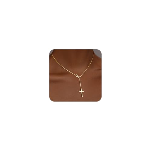Easter Basket Stuffer Infinity Cross Necklace for Women, 14K Gold Plated Necklace Pendant Unique Trendy Cross Jewelry, Non Tarnish & Waterproof Christian Jewelry - First Communion Confirmation Easter Gifts