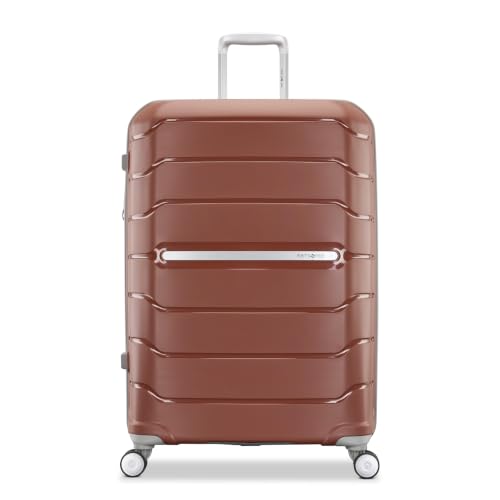 Image of Samsonite Freeform Large Checked Luggage with Dual 360 Spinner Wheels - TSA Lock, Airline-Approved - Lightweight Durable Polypropylene Expandable Hardshell - Burnt Orange