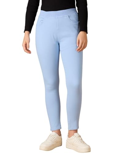 Image of 4FLIES Women's High Waist Jeggings | Super Combed Slim Fit Ankle-Length Pants with Elastic Waistband | Comfortable Denim Look Leggings for Casual, Travel & Office Wear