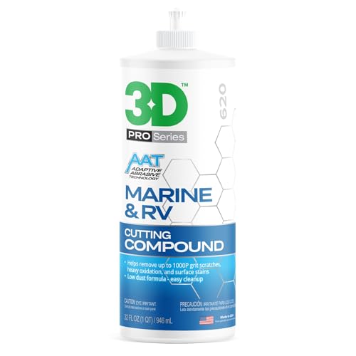 3D Marine & RV Gel-Coat Cutting Compound – Removes P1000 Grit Scratches, Oxidation & Swirls, High-Cut Formula, No Fillers, Low-Dust, 32oz