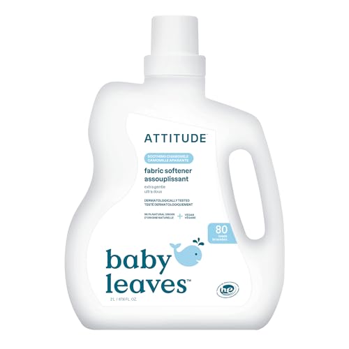 ATTITUDE Baby Laundry Fabric Softener Liquid, Made in Canada, Vegan and Naturally Derived Detergent, Plant Based, HE Washing Machine Compatible, 80 Loads, Chamomile, 2 L
