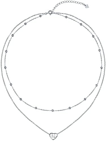 REIOT Women's Initial Necklace, 925 Sterling Silver Initial Pendant Necklace with Layered Chain for Women and Girls Birthday Christmas Mom Gifts for Daughter