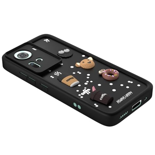 Image of Bintage CASE Cute Fun Taddy Cartoon 3D Ball Bear Milk Cake Coffee Silicon Case Full Body & Camera Protection Back Cover Compatible for Oppo Reno 11 5G - Black