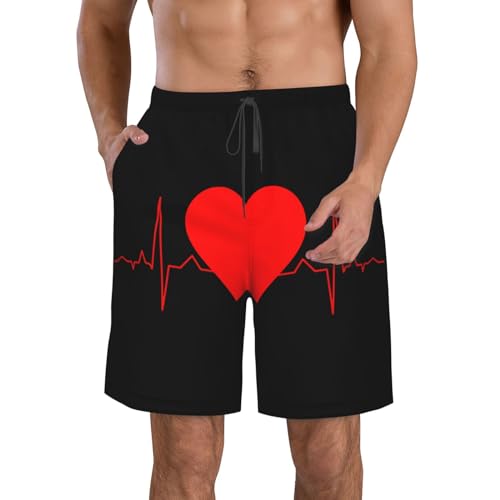 Short de bain homme confortable avec motif graphique battement de coeur