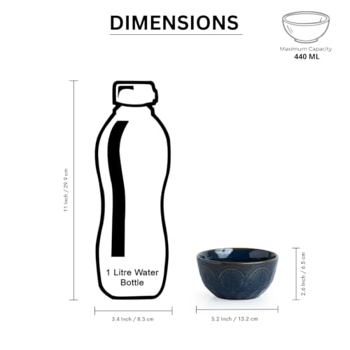 Image of ExclusiveLane 'Mandala Duo' Hand Glazed Ceramic Bowls for Serving Bowl Set (Set of 2, 440 ml, Microwave Safe, Dishwasher Safe, Blue) | Kitchen Bowl Ceramic Serving Bowls for Snacks Serveware