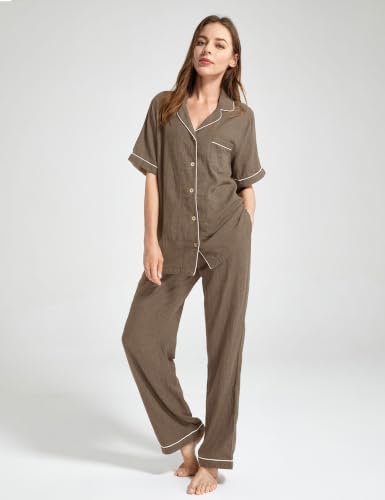 Image of Womens Muslin Pajama Set 100% Cotton Double Gauze Linen Like