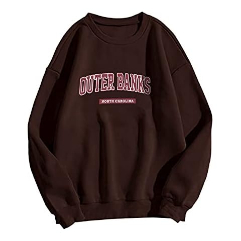 Meladyan Women Fleece Letter Graphic Print Oversized Sweatshirt Long Sleeve Crewneck Drop Shoulder Pullover, Coffee, Large Cover