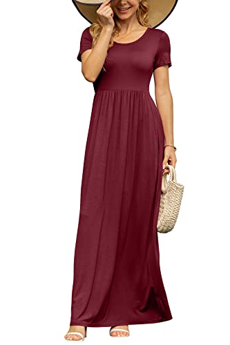 Image of DB MOON Womens 2026 Summer Maxi Dresses Casual Short Sleeve Empire Waist Spring Long Dress with Pockets