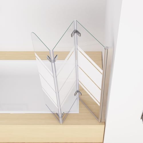 MIQU 120 x 140 cm Duschwand für Badewanne Dusche Duschabtrennung mit 3 Teilig Faltwand 5mm ESG Glas mit Muster Schwenkbar Faltbar Glaswand Duschtrennwand Badewannenaufsatz DCY