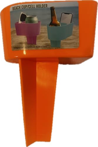 Beach Cup and Cell Phone Holder, Sand Spike Drink Holder for Beach, Keeps Beverages and Phone Secure (Orange)