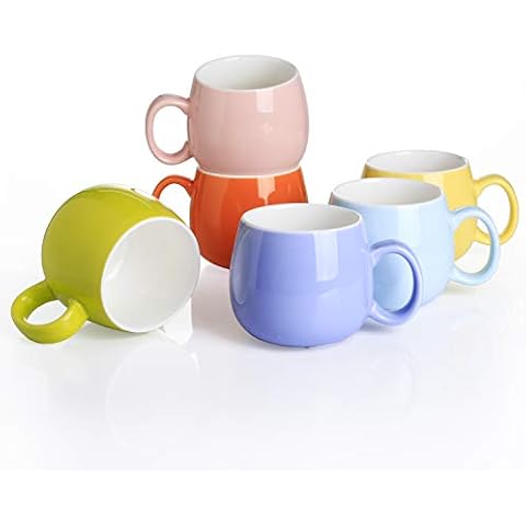 Panbado 6 Piece Porcelain Coffee Mug Set Multi-Coloured Coffee Tea Water Cup, Ceramic Cspresso Cups in Bulbous Design, 13 oz/375 ml Cover