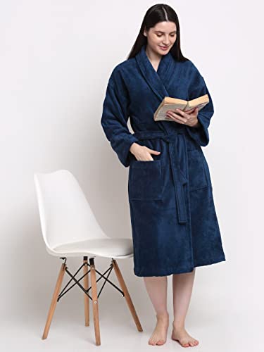 Image of CREEVA Luxury 100% Cotton Bathrobe for Men & Women | Super Soft Velour | Shawl Collar | Highly Absorbent | Ideal for Spa, Shower, Gym, Travel & Gifting