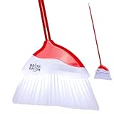 Indoor Broom with LED Lights | Angle Broom for Dark Corners & Low Light Areas | Soft Bristle, Adjustable Long Handle | Floor Sweeper for Kitchen, Room, Office & Garage (Red)
